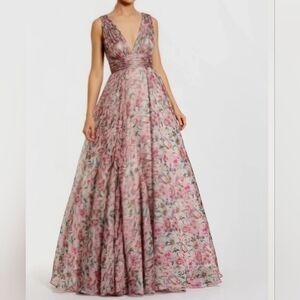 Mac Duggal | Flotal Muli Pink V-Neck Chiffon Ball Gown Dress ALTERED Women 16